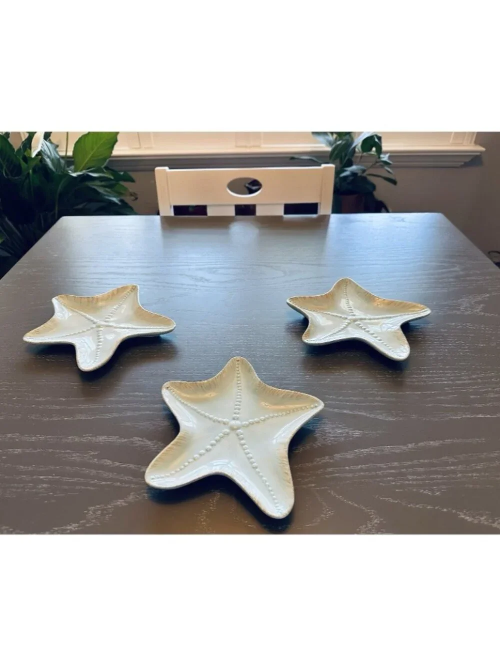Blue Sky 2007 Starfish Set Of 3 Snack Plate Trinket Dish Beach Decor Aqua 8”